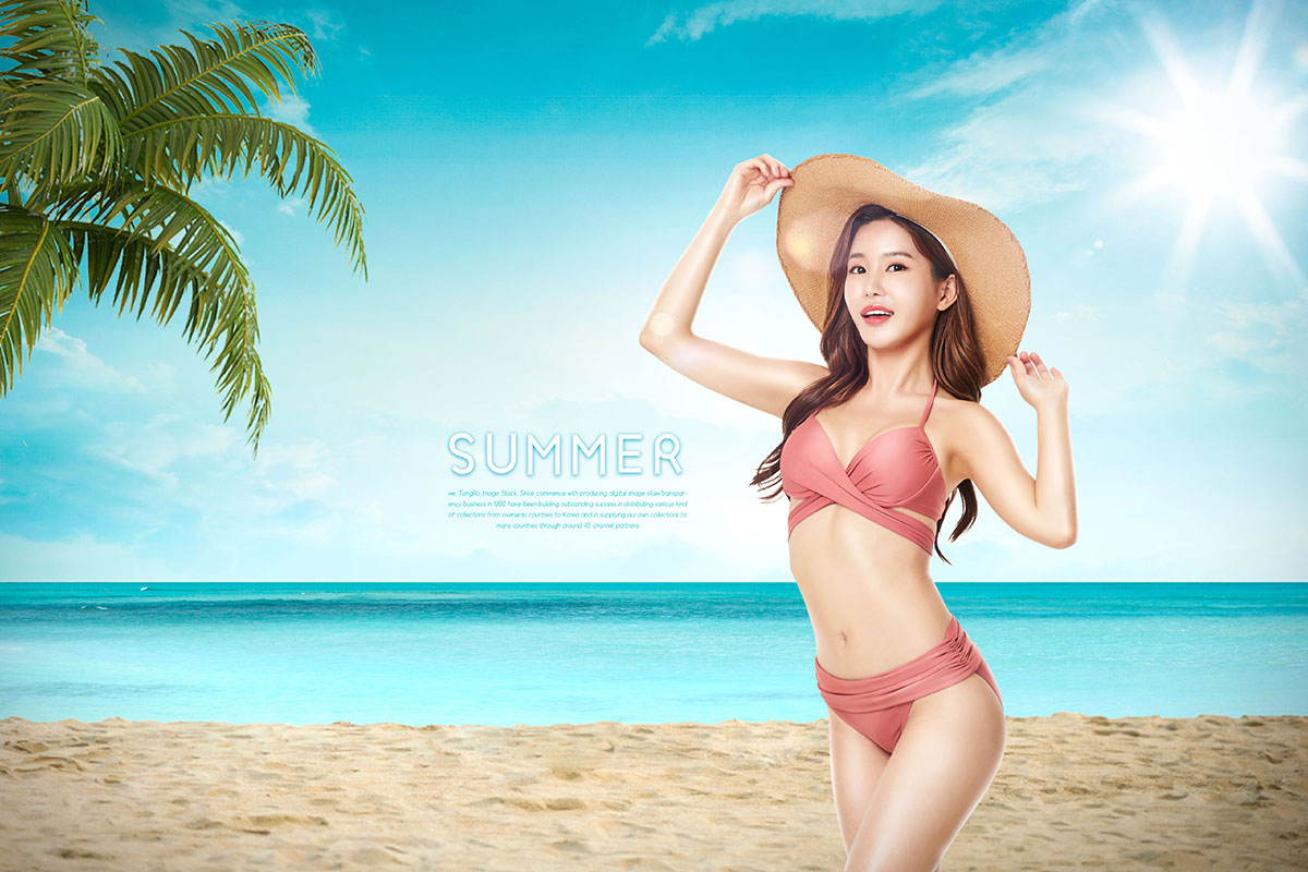 夏季沙滩活动性感比基尼主题海报设计插图