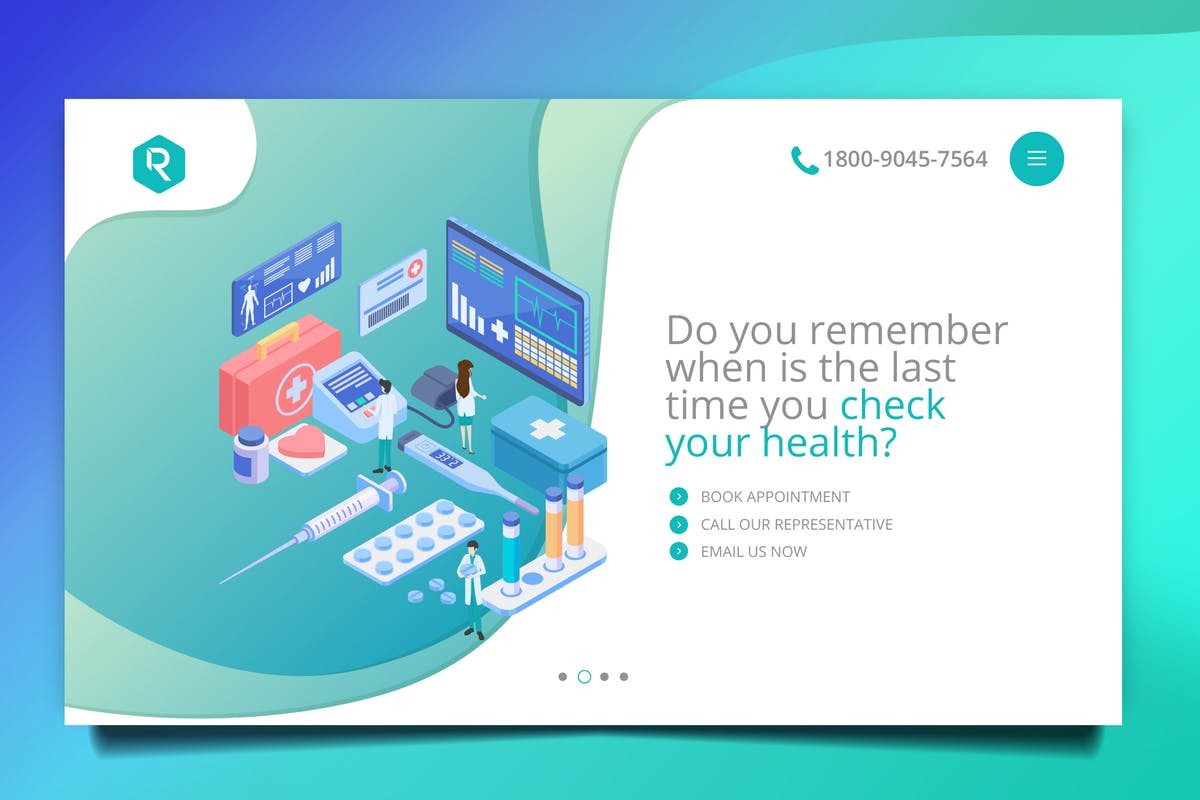 医疗机构插画背景网站Header设计模板v01 Medical Web Header PSD And Vector Template Vol. 01插图