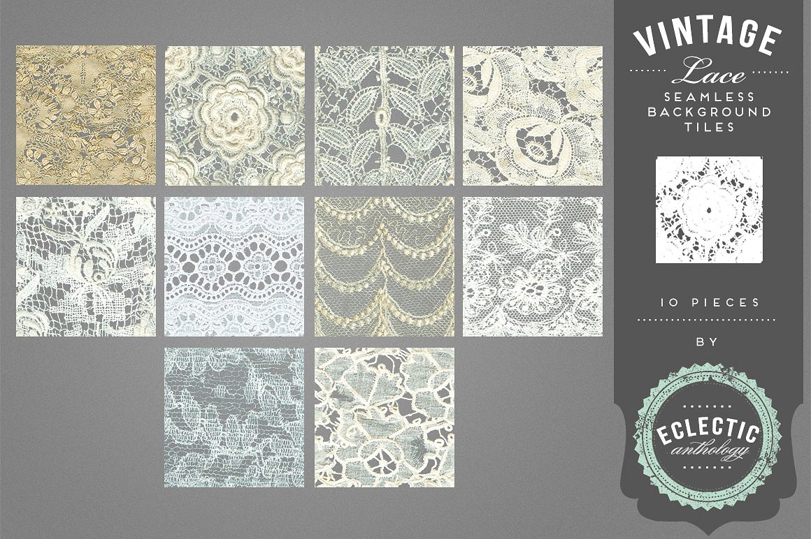 复古蕾丝花边无缝纹理 Vintage Lace Seamless Backgrounds插图