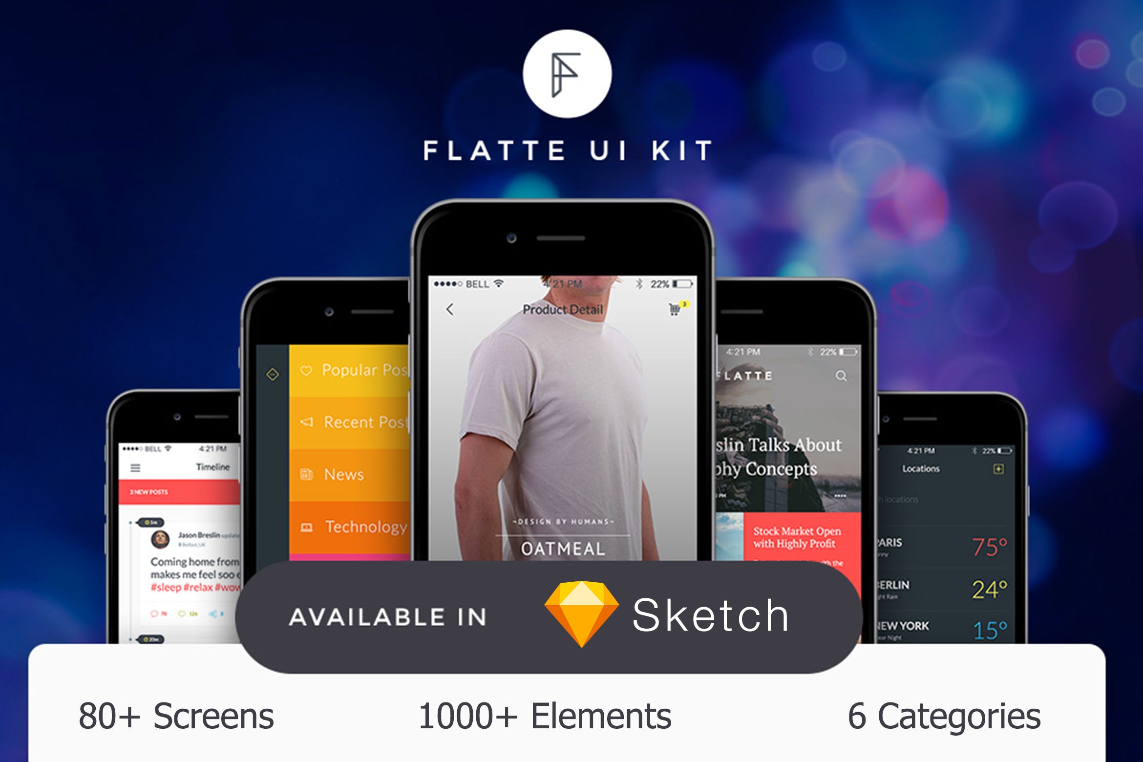 多用途扁平化APP设计UI工具包SKETCH模板 Flatte UI Kit – 80++ for Sketch插图