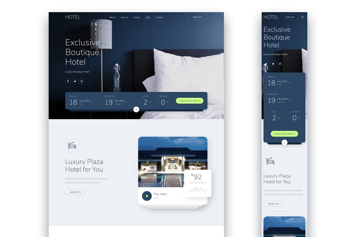 响应式酒店品牌网站着陆页设计模板 Hotel Responsive Landing Page插图(1)