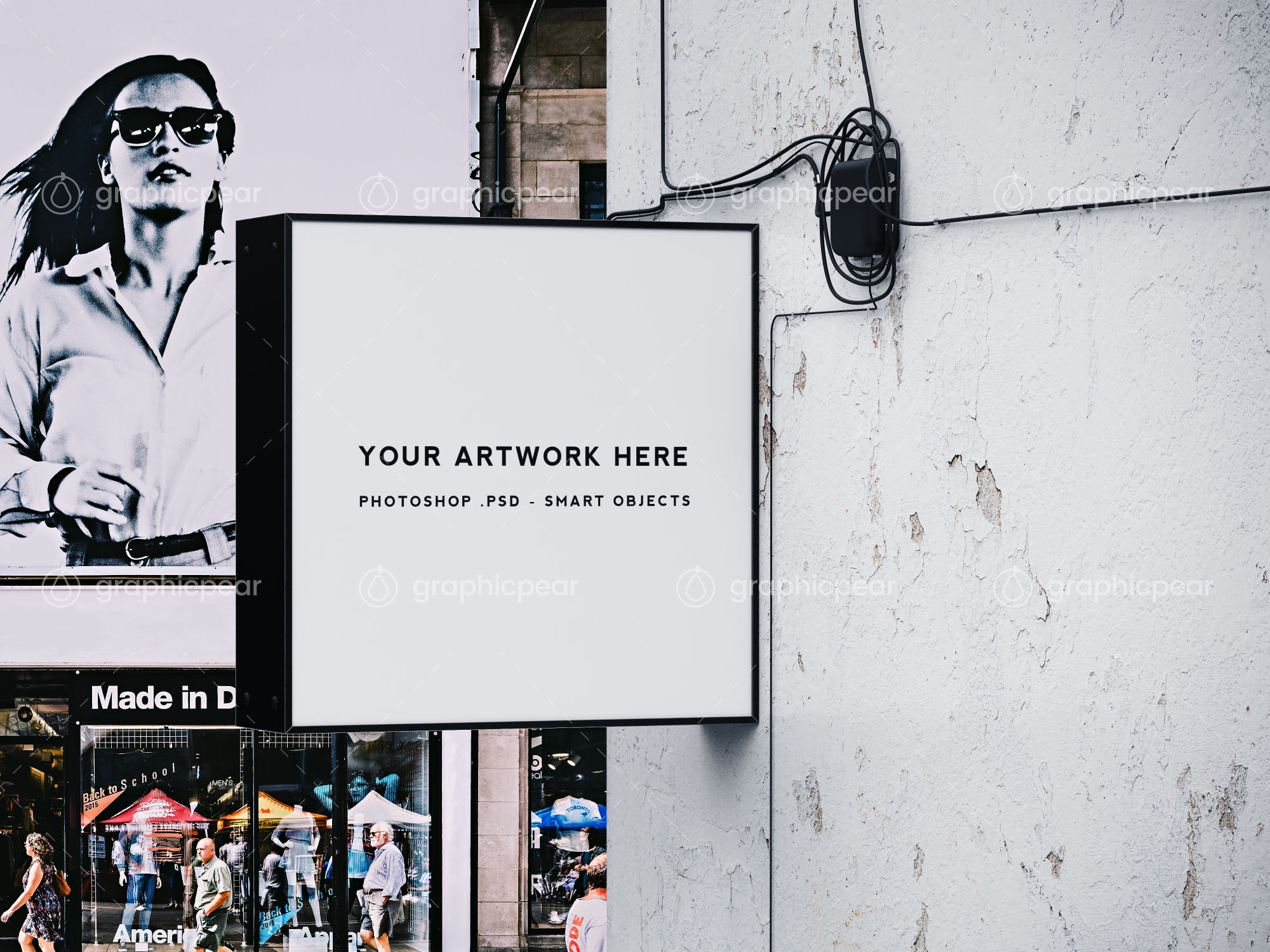 方形商店标志广告灯箱样机插图(2)