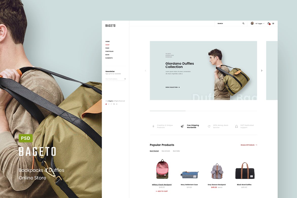 时尚箱包网上商城设计PSD模板 Bageto – Bag & Backpack Store Online插图(1)