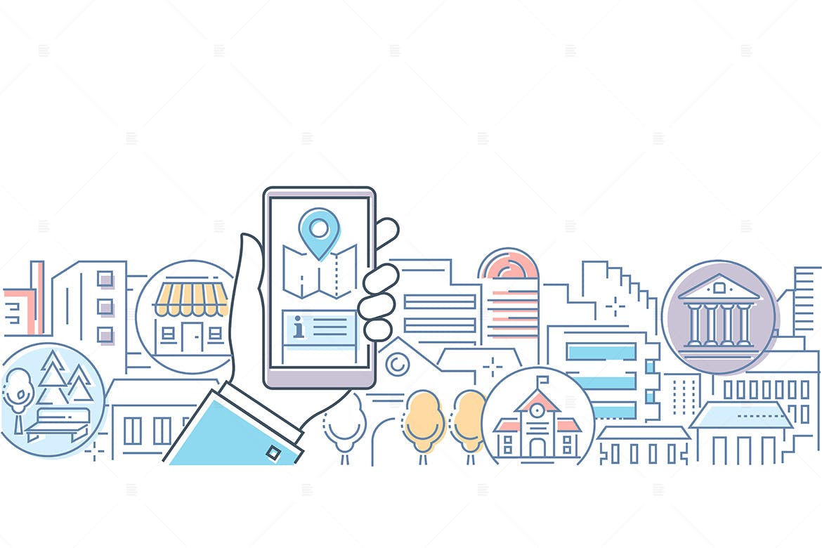 城市生活主题现代线条艺术插画素材 City life – modern line design style illustration插图