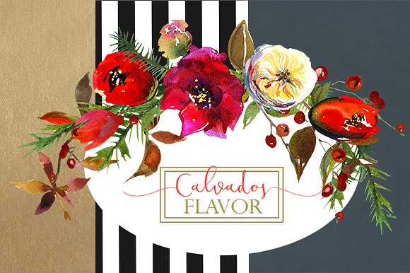 冬季红色水彩花卉剪贴画合集 Red Winter Flowers Clipart Set插图(16)