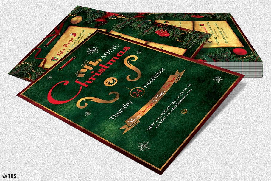 圣诞节主题菜单PSD模板v2 Christmas Menu PSD V2插图(3)