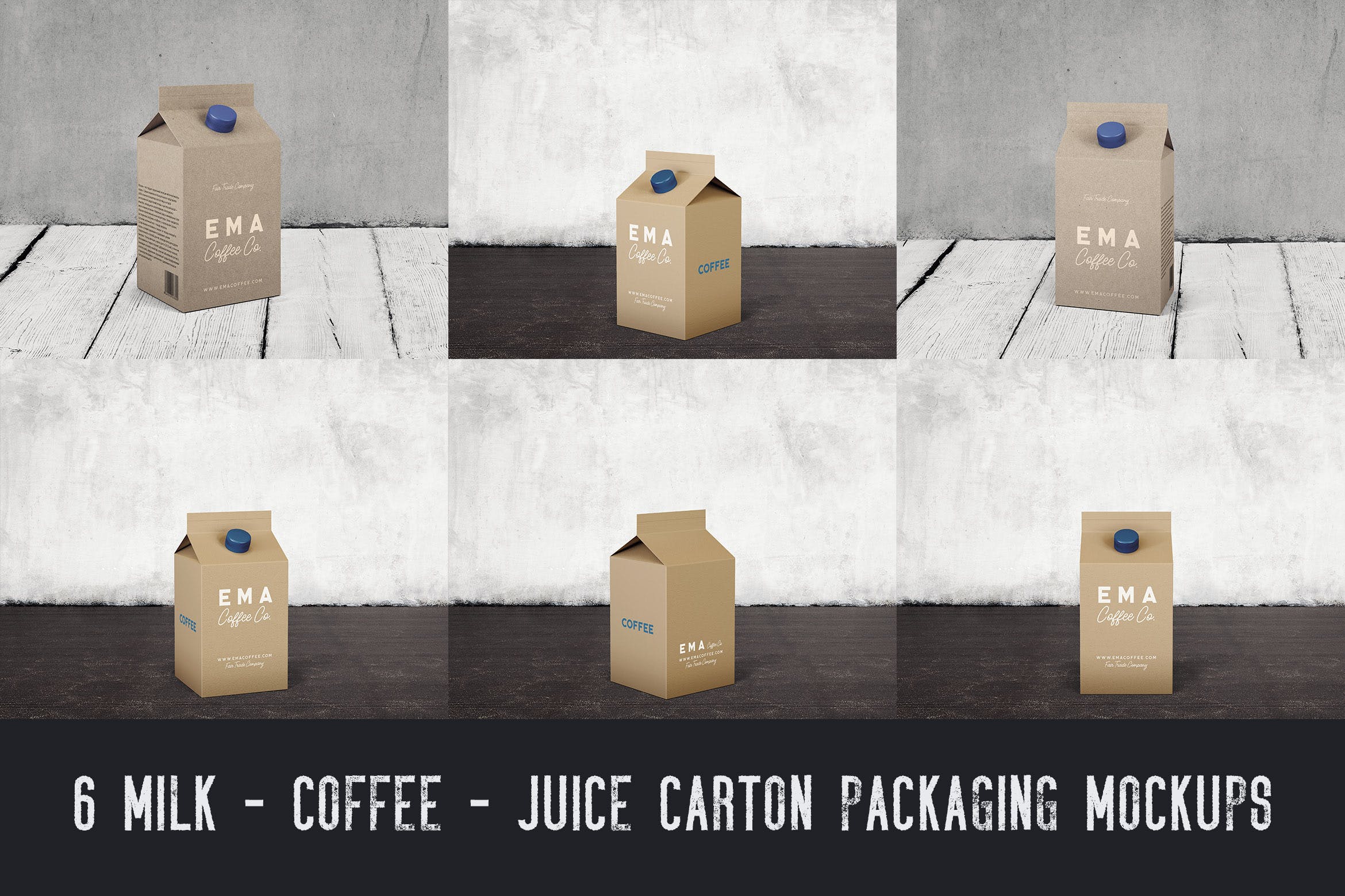 6个牛奶/咖啡/果汁纸盒包装素材库精选v1 6 Milk Coffee Juice Carton Packaging Mockups1插图