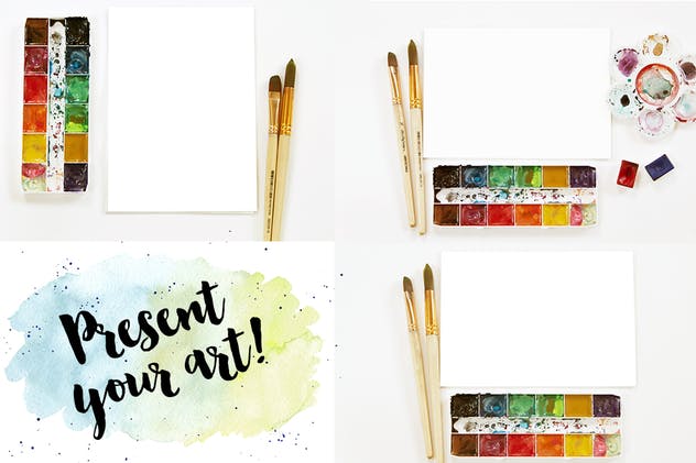 水彩艺术装饰照片样机 Watercolor Art Photo Mockup插图(1)