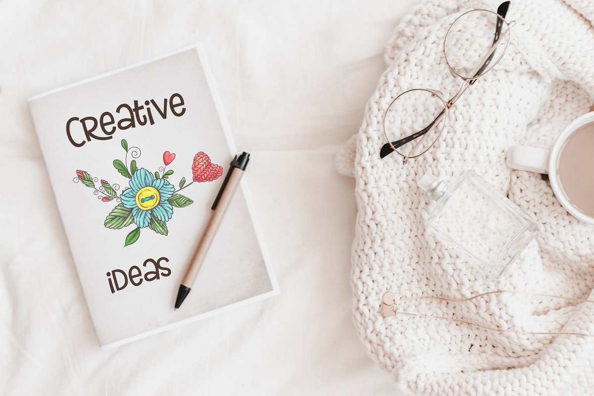 手工针织花卉/爱心矢量剪贴画合集插图(11)