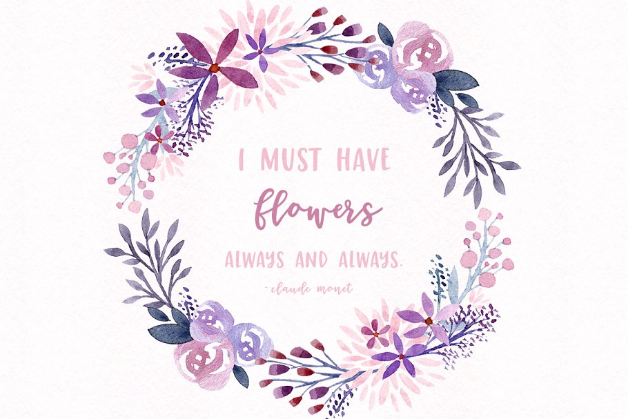 水彩叶子&花卉剪贴画 Watercolor Leaves + Florals Kit插图(4)