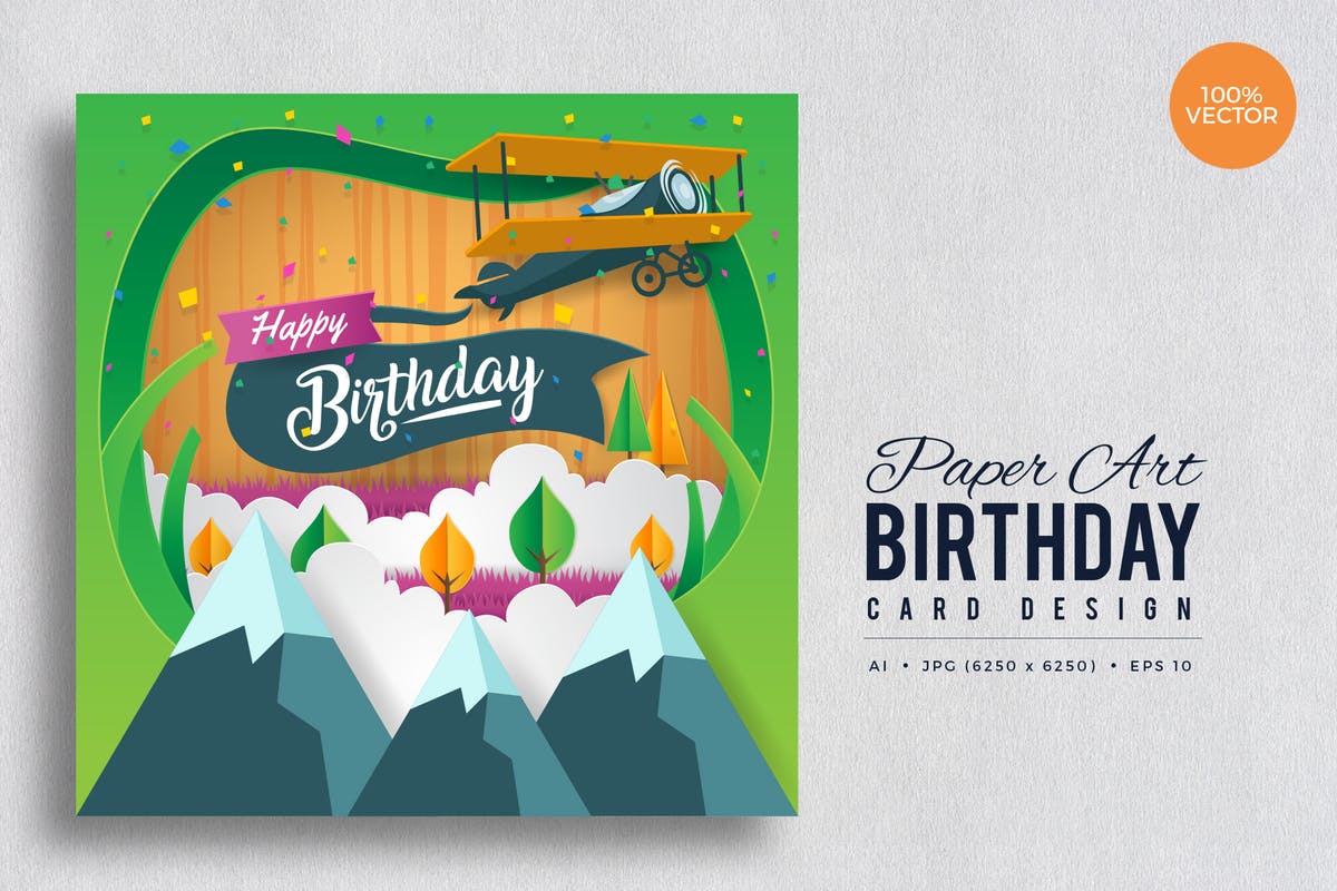 剪纸艺术生日快乐矢量贺卡设计模板v5 Paper Art Happy Birthday Vector Card Vol.5插图