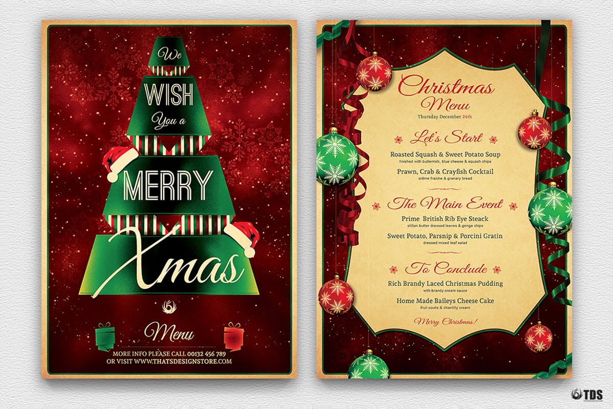 圣诞节庆典餐厅菜单模板V7 Christmas Menu Template V7插图