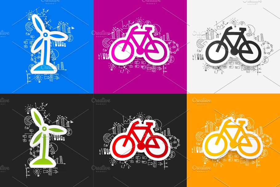 9款回收标志贴纸&手绘商业公式便签 9 RECYCLE STICKERS插图(4)