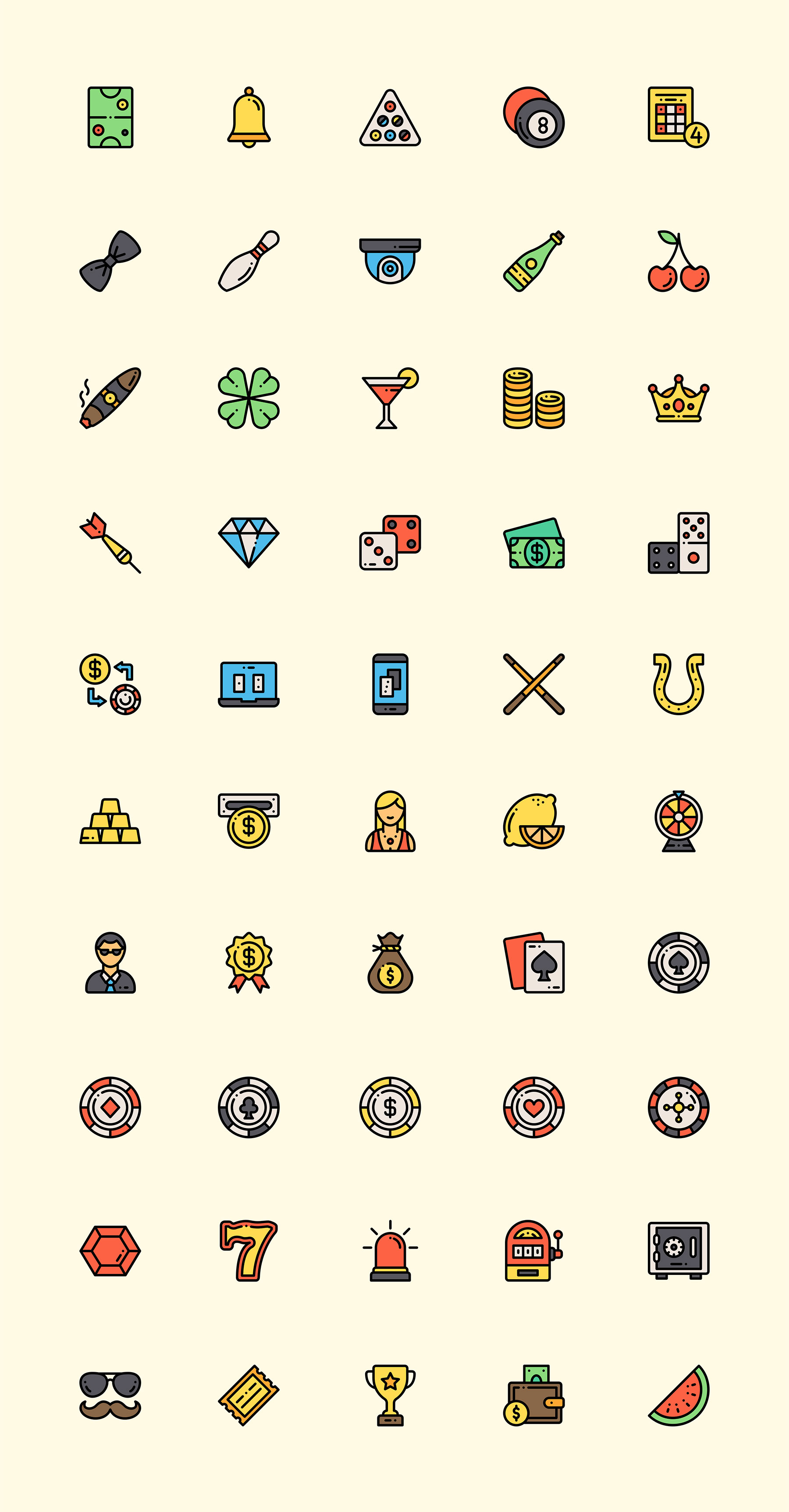 50 枚彩色棋牌游戏元素图标