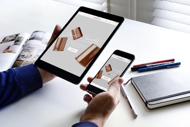 iPad Air&iPhone移动设备Web应用程序设计演示样机 iPad Air iPhone Responsive Display Web App Mock-Up插图(2)