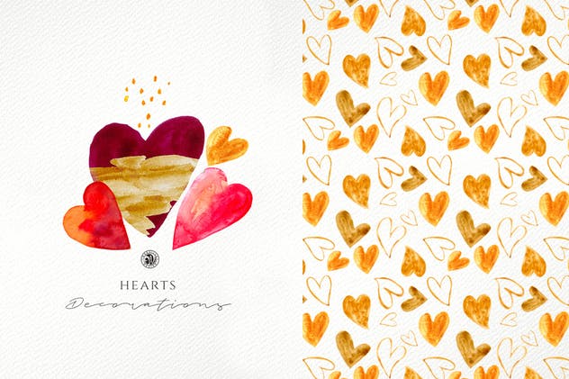 爱心主题水彩插画合集 Hearts – Watercolor Illustrations插图(2)