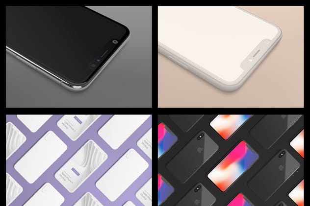 黑色iPhone X设备UI设计展示样机套装 iPhone X Mockup Set插图(1)