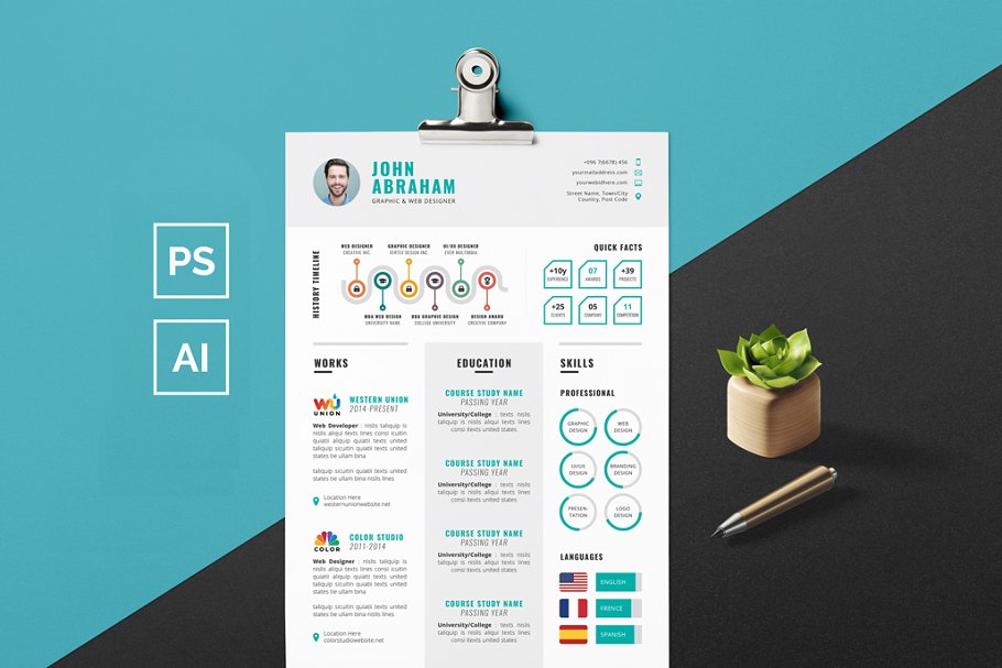信息图表风格个人求职简历模板 Info graphic Resume/CV插图