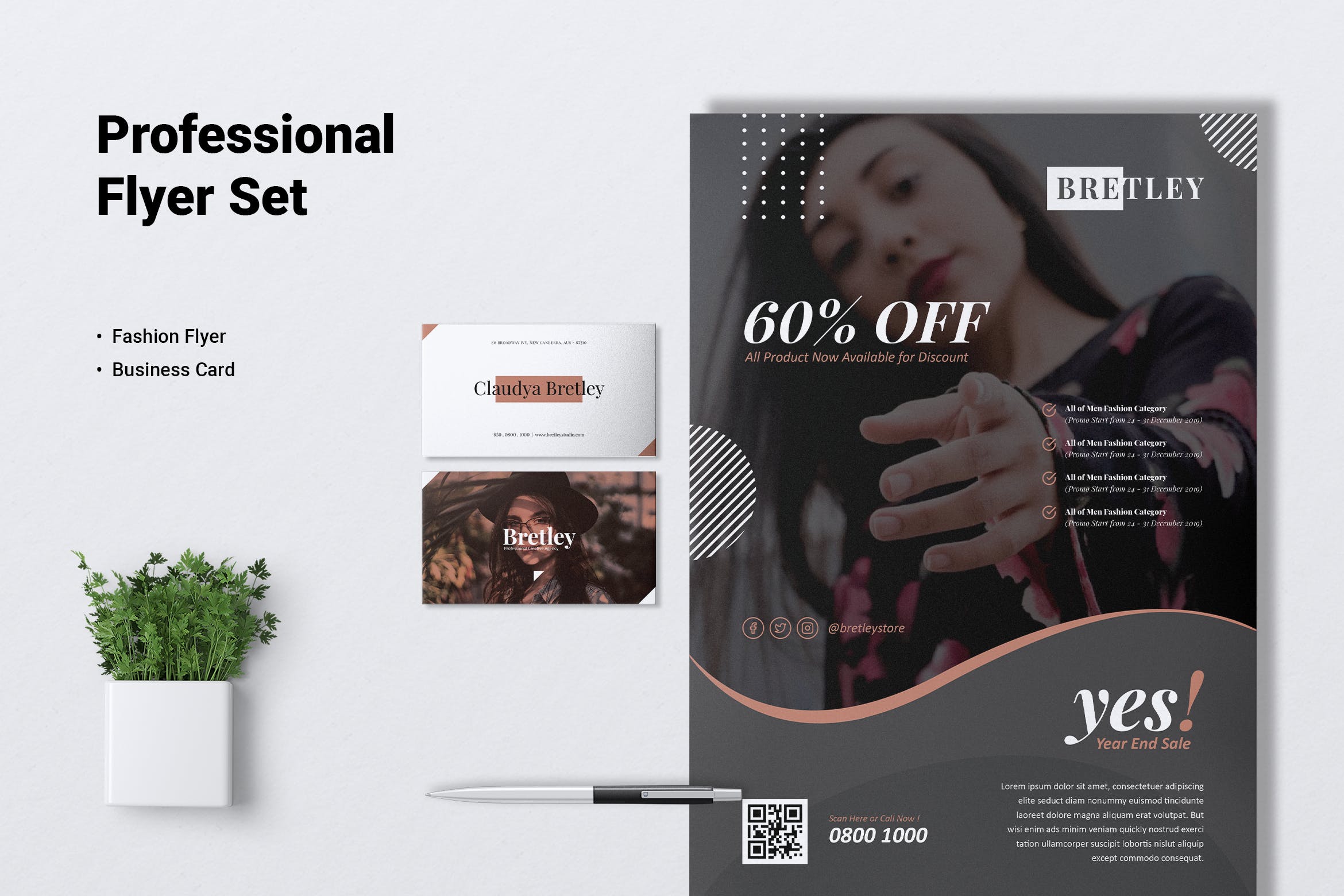 时装店传单和素材库精选名片模板 BRETLEY Fashion Store Flyer & Business Card插图