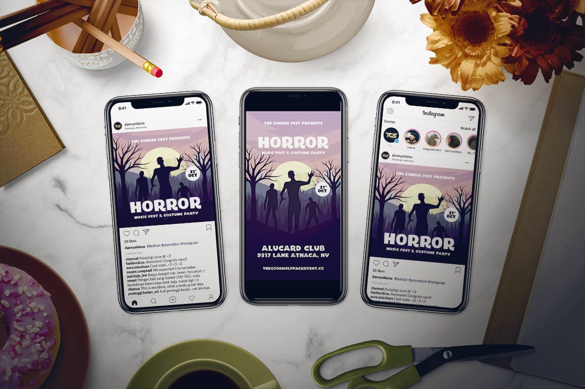 万圣节恐怖主题派对活动海报设计模板 Halloween Flyer Set插图(2)