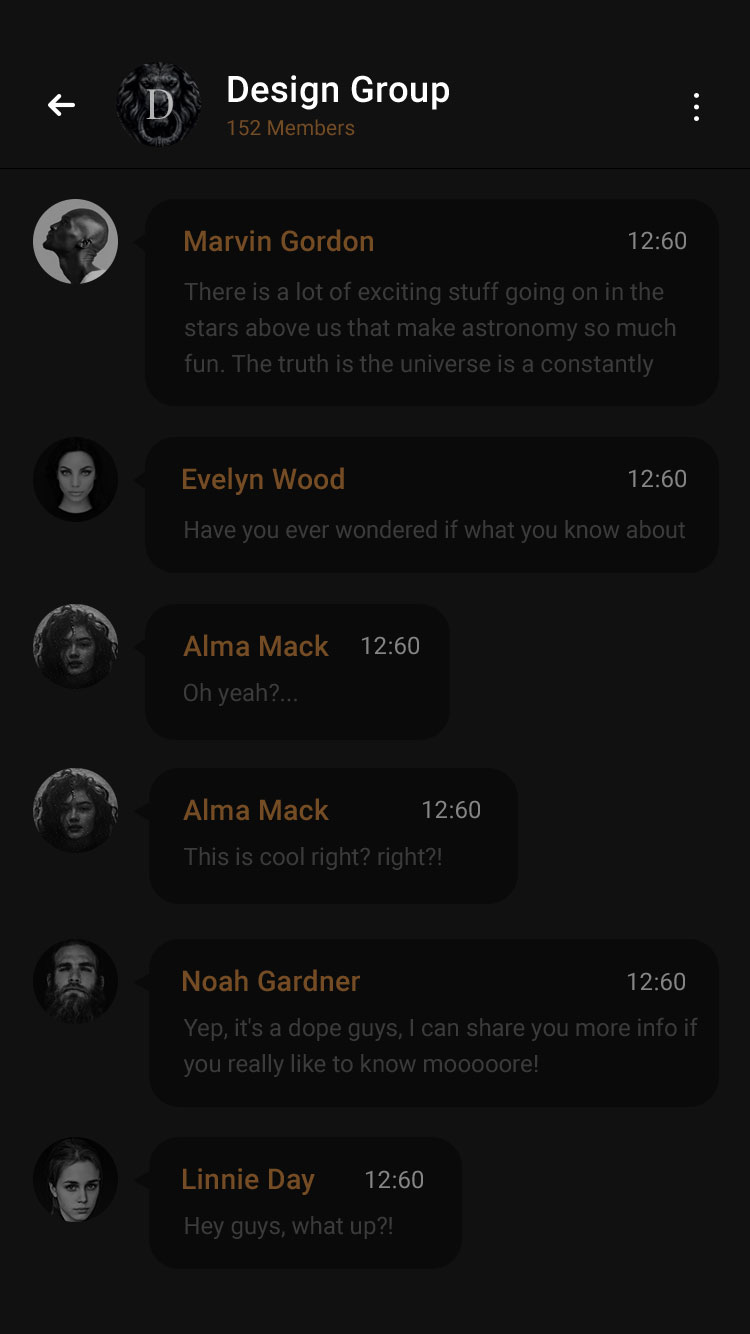 即时聊天工具应用界面 UI 套件 Chat & Messages – Gold & Coal UI Kit插图(3)