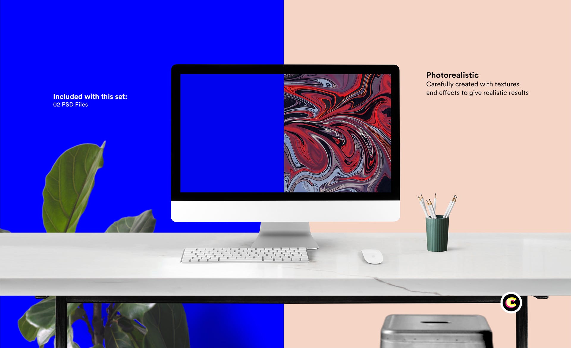 现代简约风办公场景一体机电脑素材库精选样机模板 Desktop Mockups插图(1)