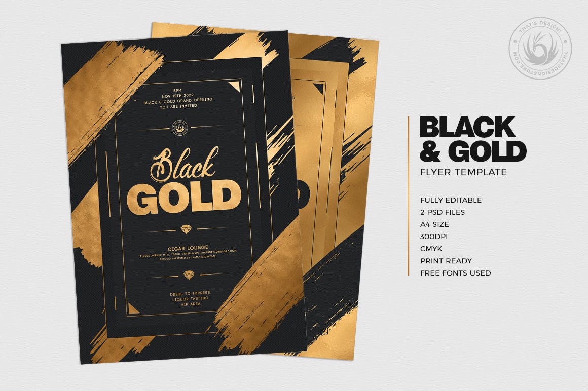 黑金配色奢华海报传单设计模板v15 Black and Gold Flyer Template V15插图(1)