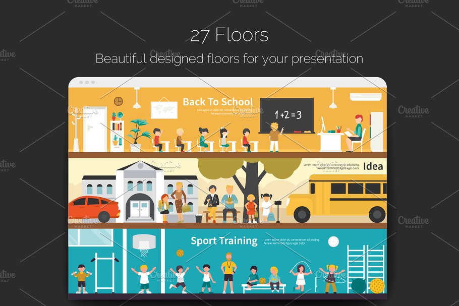 学校高校教育场景扁平化插画素材 School Flat Collection插图(1)