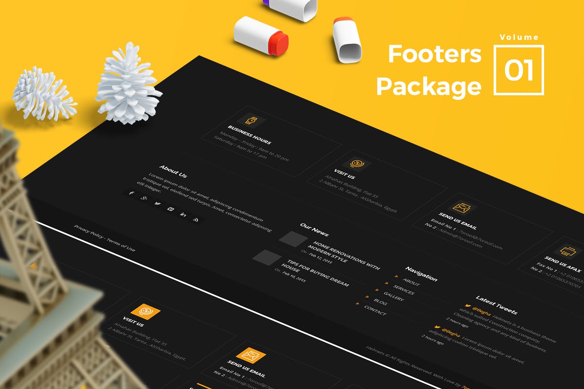 网站页脚菜单UI设计模板V1 Footers for Web Vol 01插图