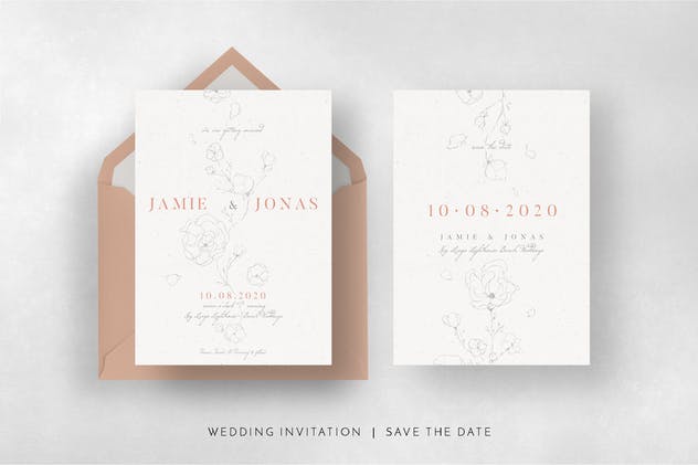 创意特色花卉婚礼邀请函设计素材套装 Sketchy Floral Wedding Suite插图(6)