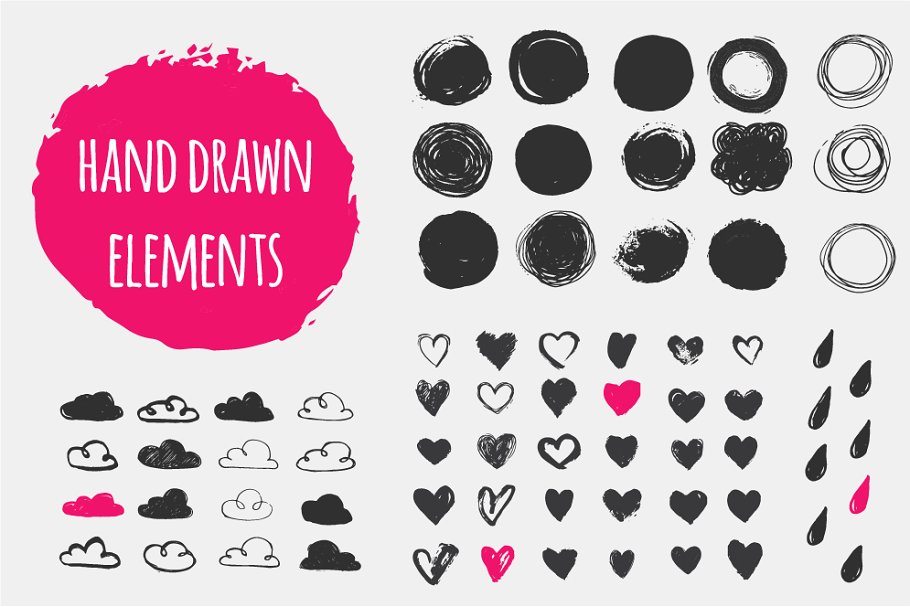 100%手绘矢量图形 Hand drawn shapes set插图