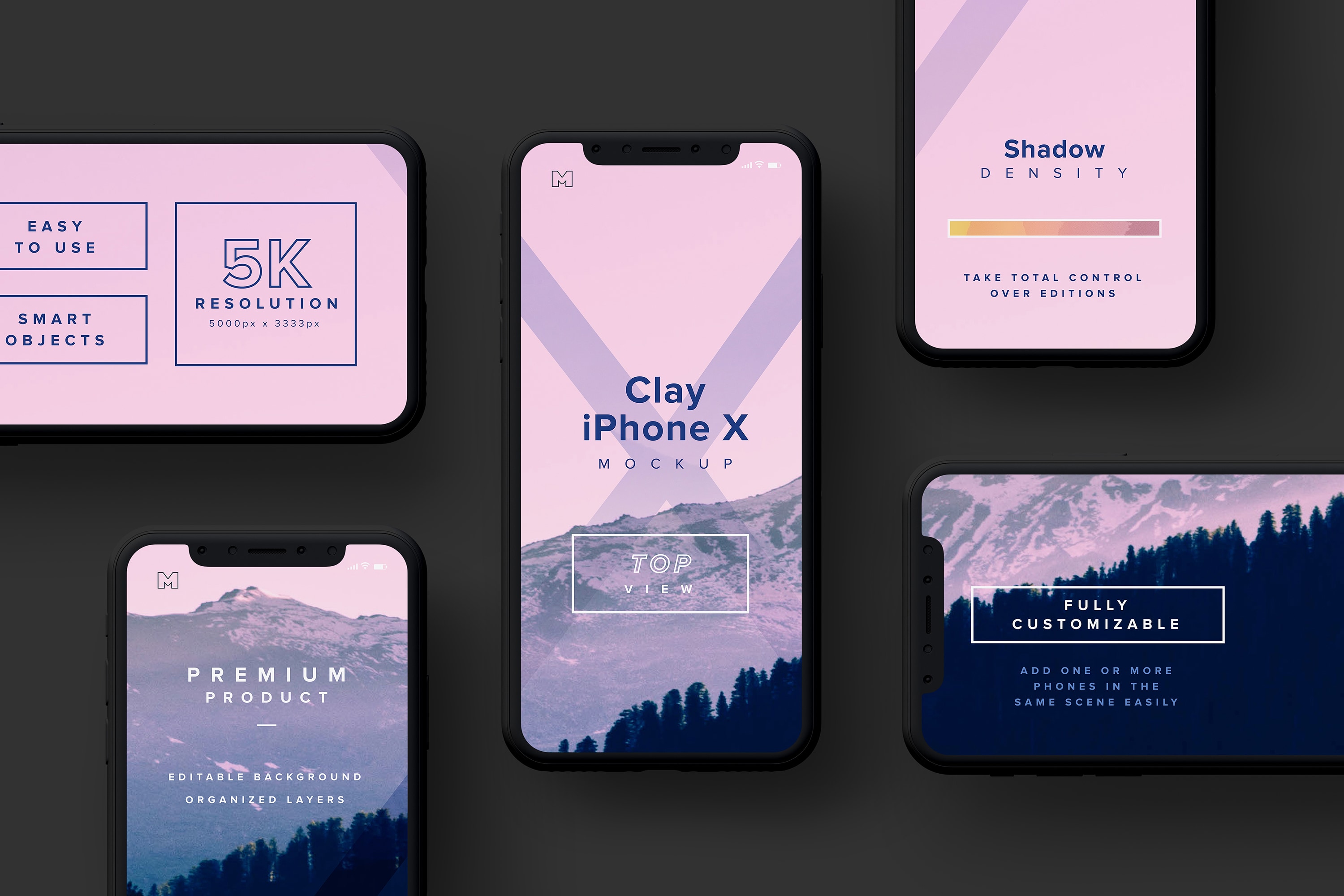 iPhone X智能手机屏幕界面设计多屏预览效果等距网格样机08 Clay iPhone X Mockup 08插图(3)