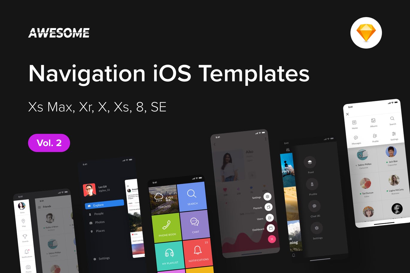 iOS手机应用导航栏菜单UI设计套件SKETCH素材v2 Awesome iOS UI Kit – Navigation Vol. 2 (Sketch)插图