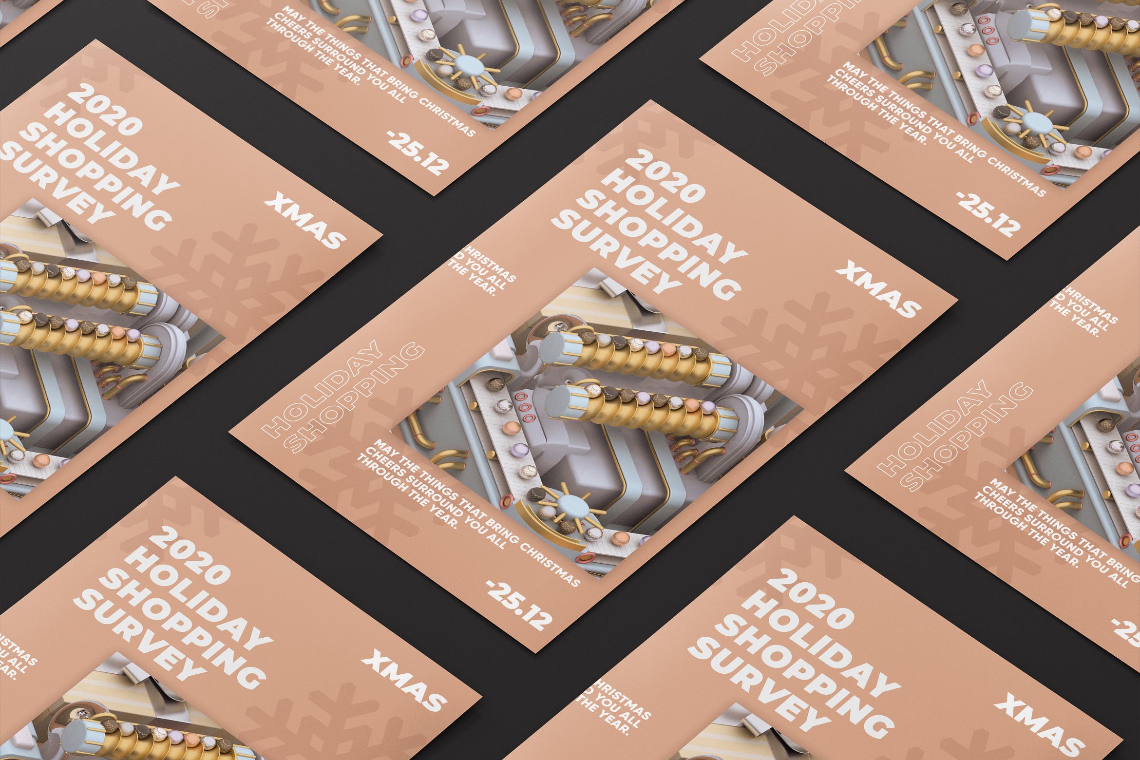 圣诞节或新年派对3D建模场景海报设计模板 Christmas Party Poster插图