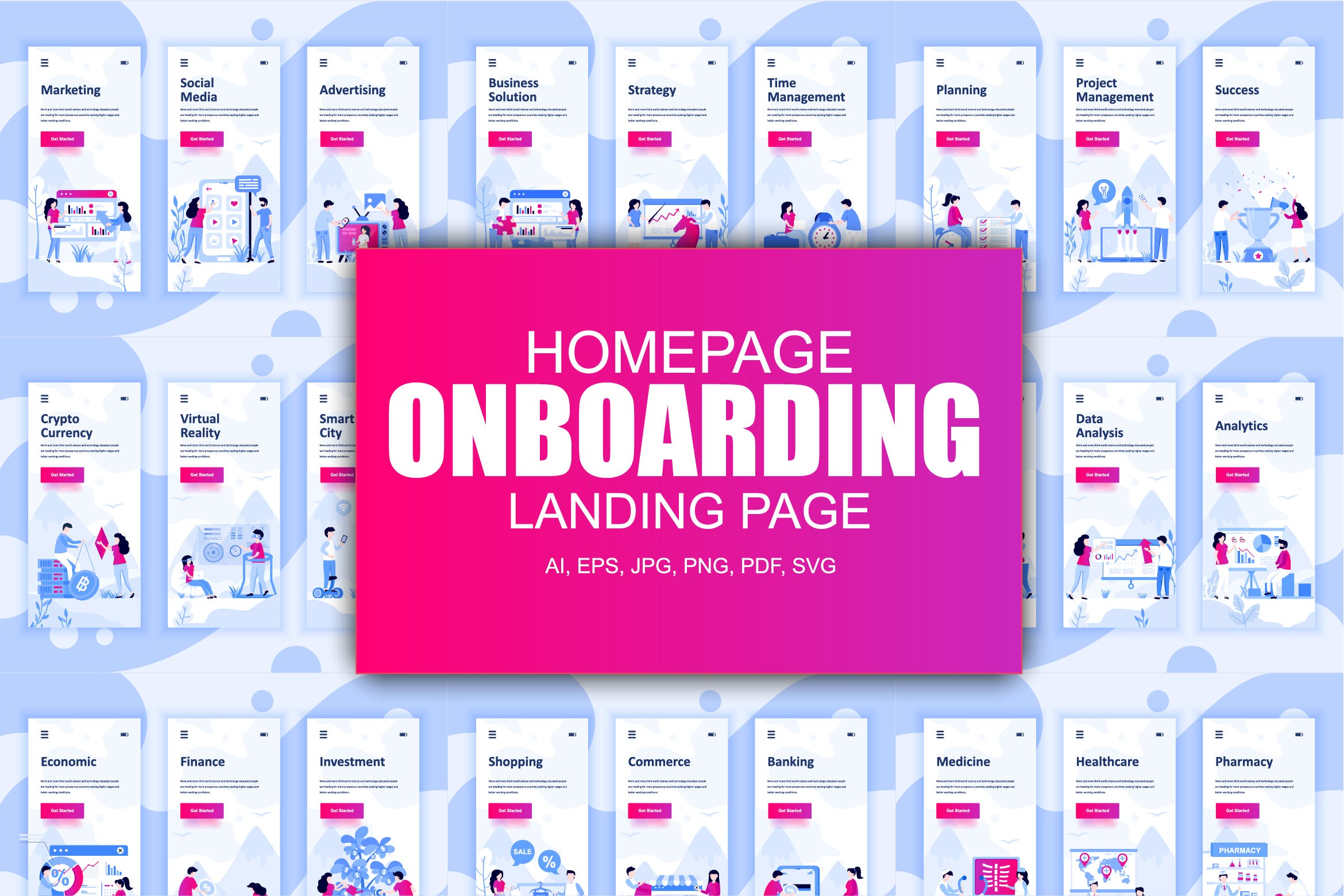 55+行业主题概念插画APP启动页引导页设计模板合集v1 BIG Collection Instagram Stories Onboarding Screen插图