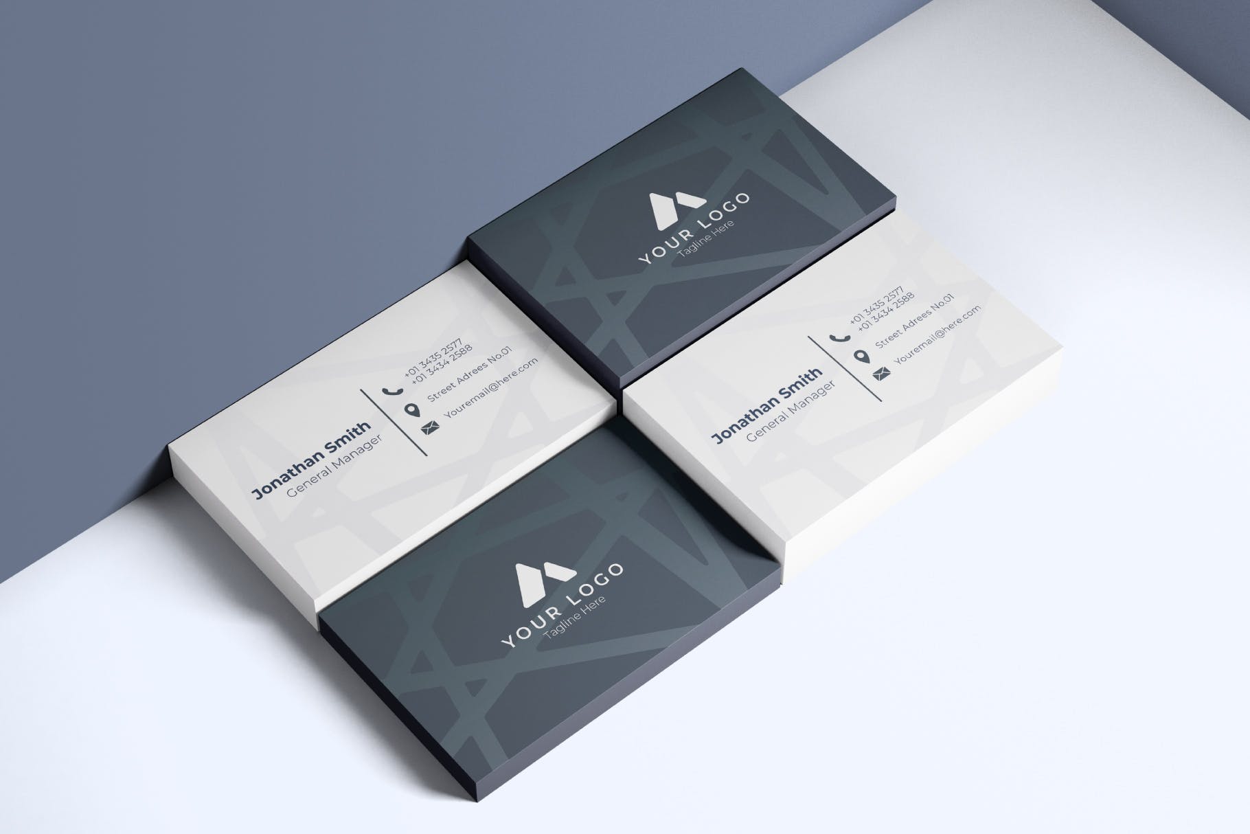 简约几何线条水印背景企业素材库精选名片模板v2 Business Card Template.v2插图(1)