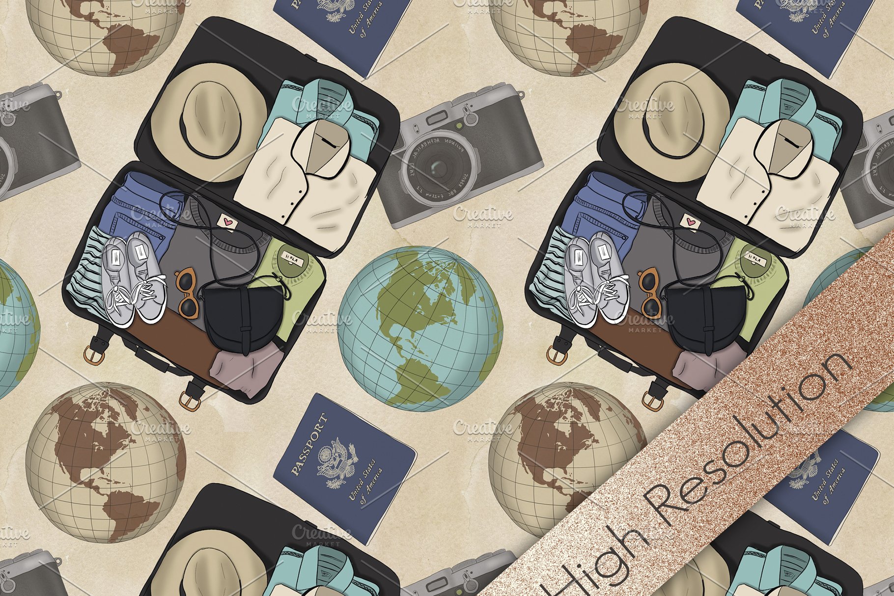 旅行主题手绘设计工具包 Wanderlust Hand Drawn Design Kit插图(1)