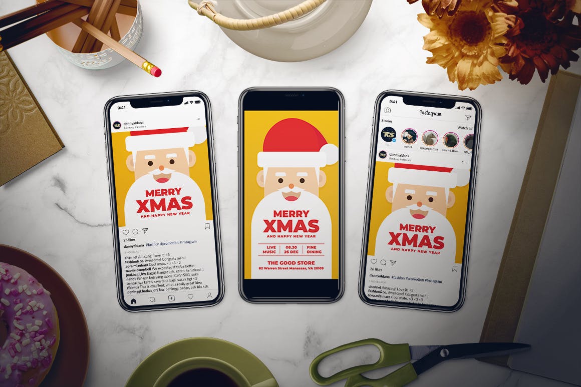 圣诞节卡通圣诞老人海报传单设计模板 Christmas Flyer Set插图(2)