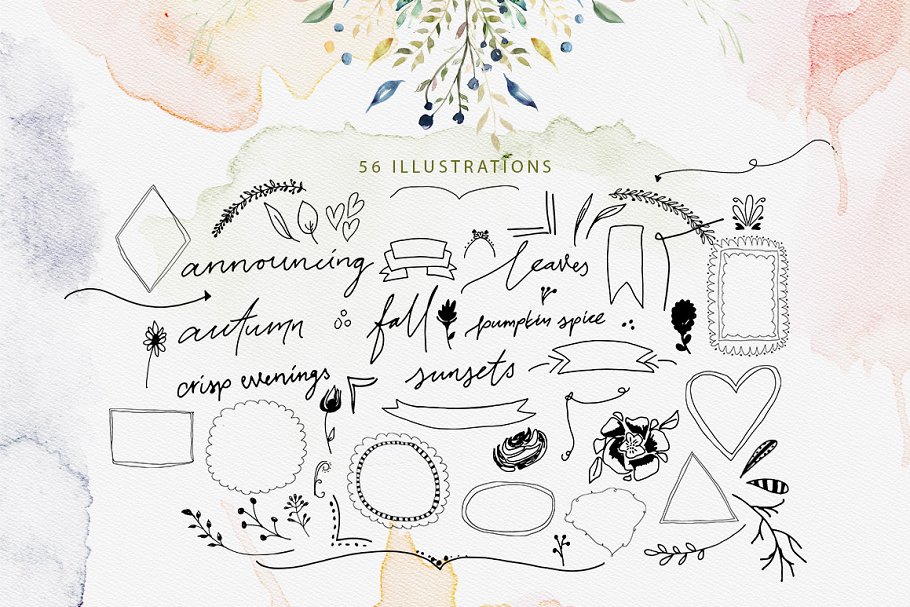 水彩花卉剪贴画合集[对象、花环&纹理] Falling Watercolor Clipart Bundle插图(11)