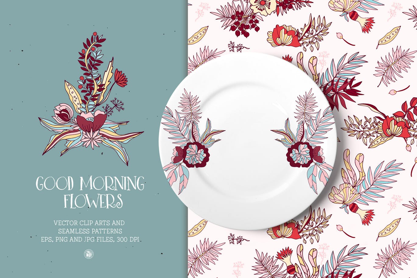 插花艺术水彩手绘图案无缝花样纹理背景素材 Good Morning Flowers插图(2)