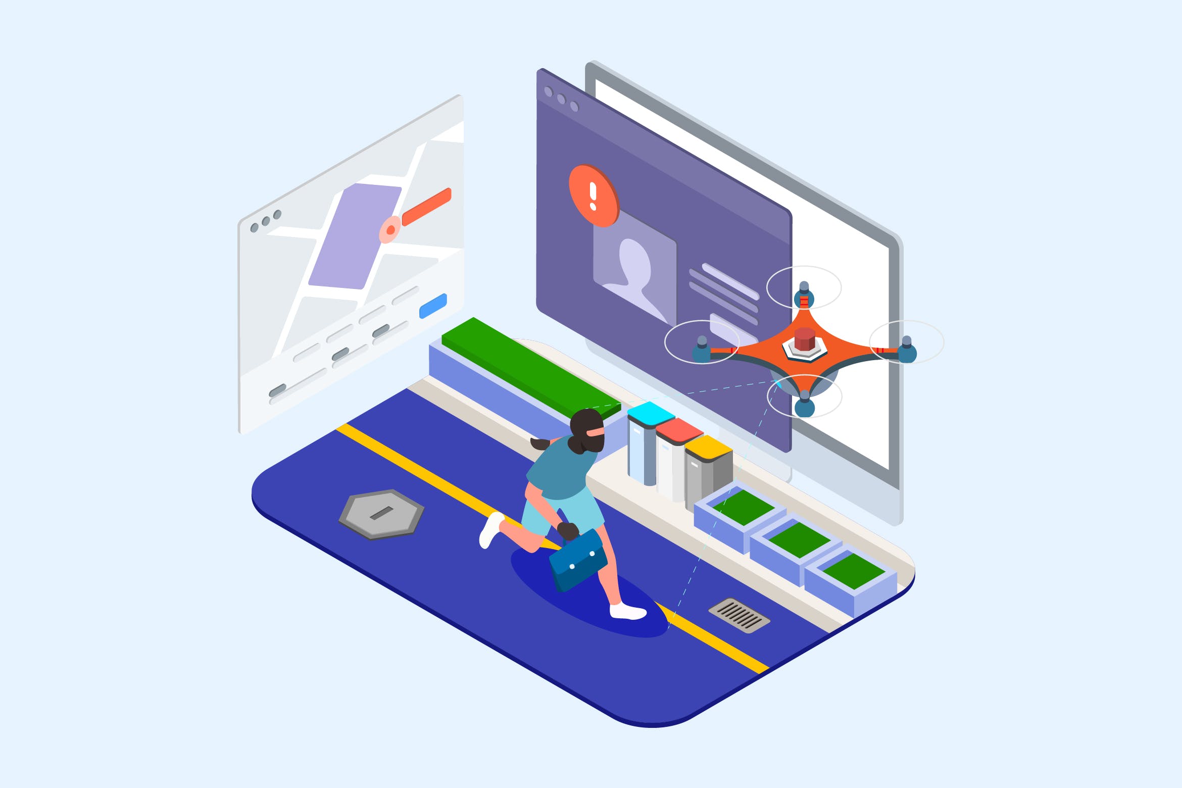 无人机警察场景2.5D等距概念矢量插画 Drones Police Isometric Illustration – T2插图