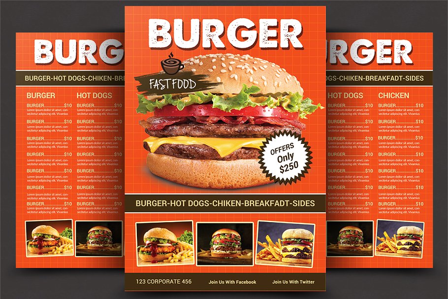 西式快餐面包店菜单设计模板 Restaurant Menu插图