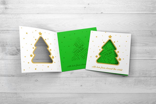 镂空设计圣诞节/新年贺卡样机模板 Christmas New Year Card Mock-Up插图(1)