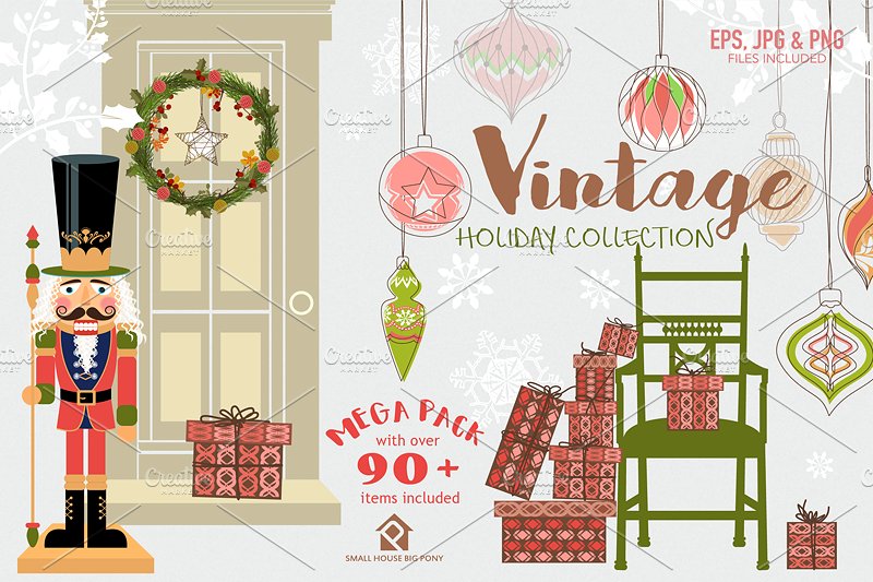 复古节日元素水彩剪贴画 Vintage Holiday Collection插图(1)