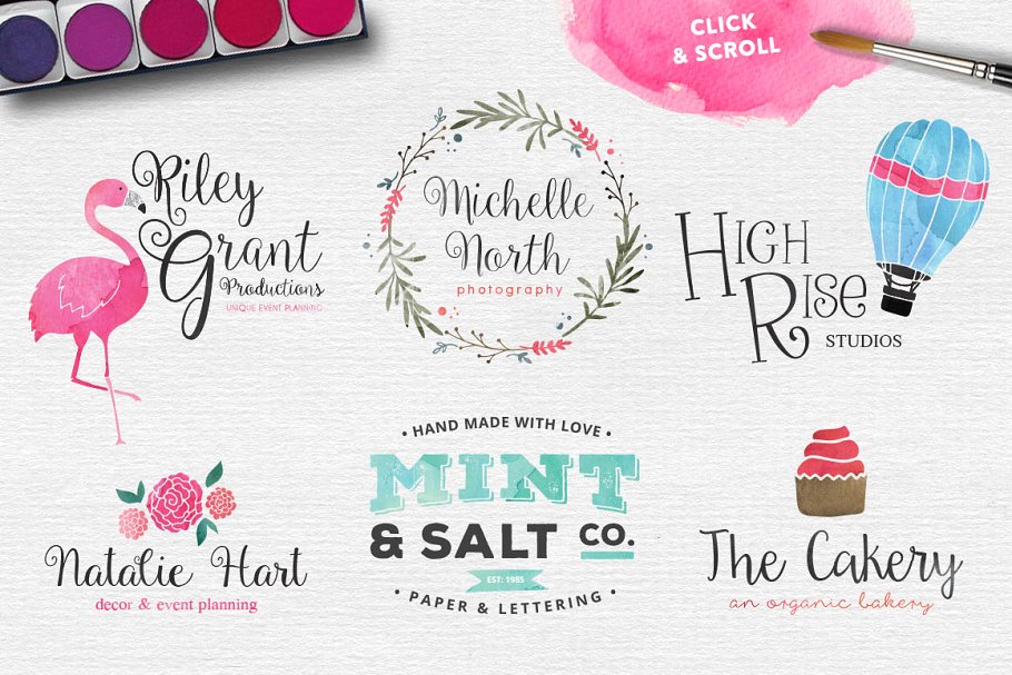 极力推荐：水彩元素PS设计工具包 [Logo模板、纹理&元素] The Watercolor Media Kit (For PS)插图(2)