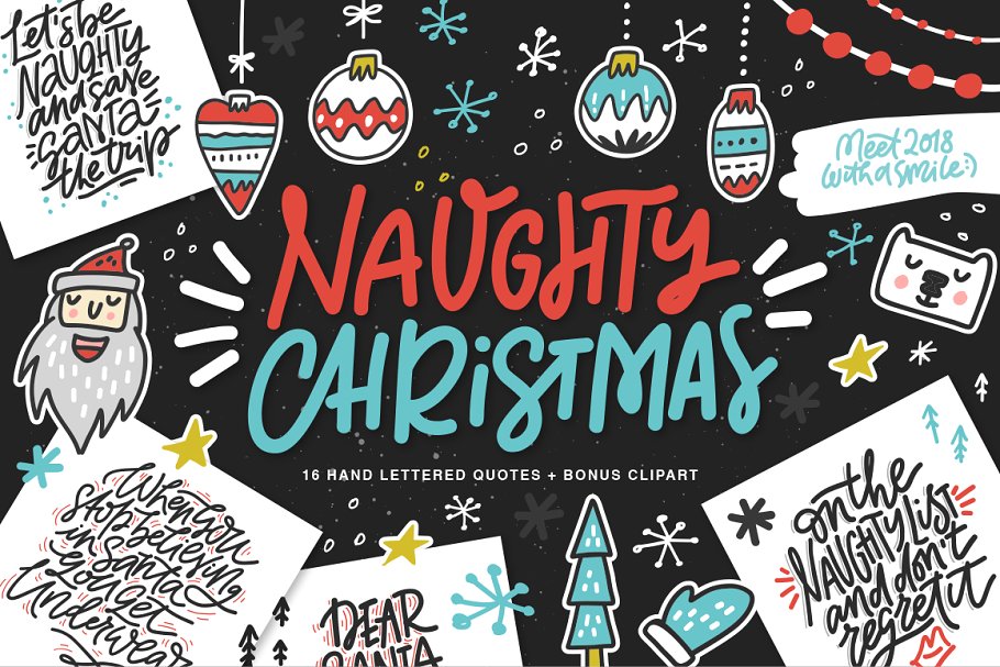 可爱圣诞祝福语&剪贴画素材 Fun Christmas Lettering & Clipart插图