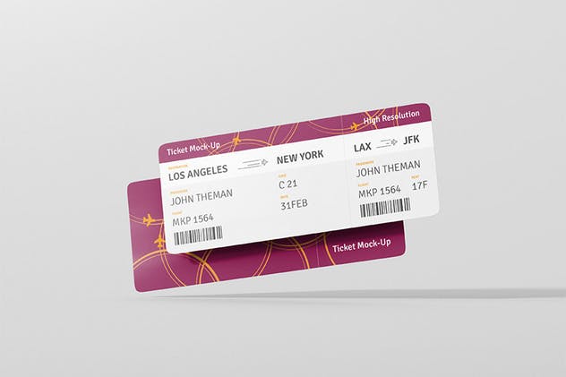 高品质的圆角机票/入场券/优惠券样机 Ticket Round Corner Mockup插图(2)