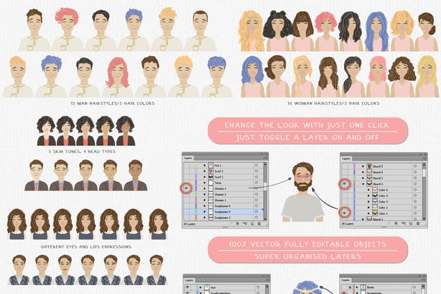 水彩卡通人物形象设计工具 Custom Character Creation Kit插图(2)