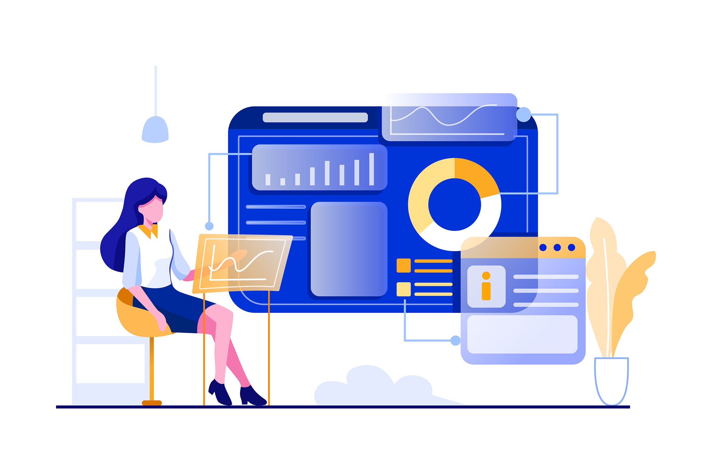 网站数据分析主题矢量插画 The developer analyze the data of website插图