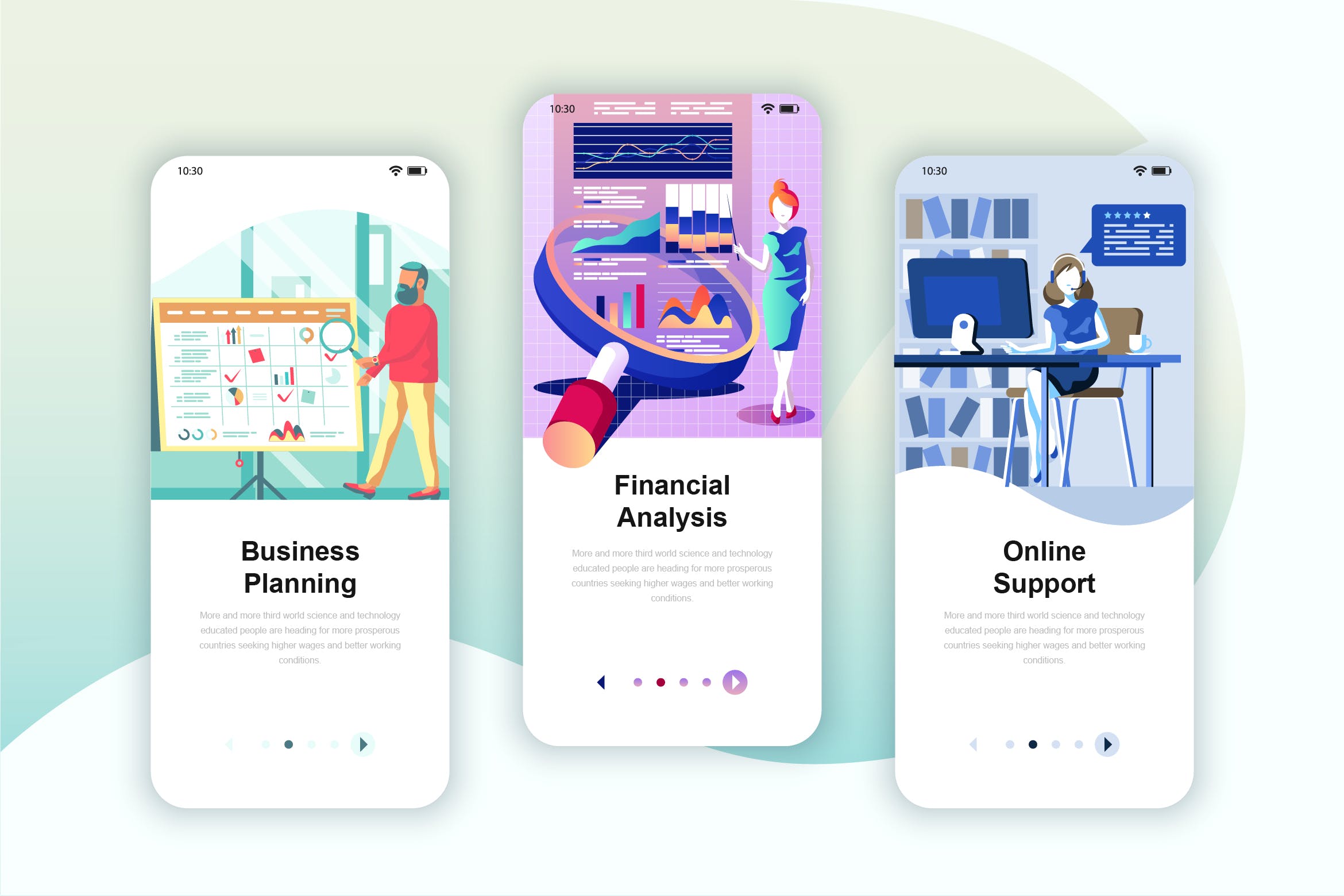 金融理财规划服务主题矢量插画APP引导页启动页设计模板 Instagram Stories Onboarding Screens Mobile App插图